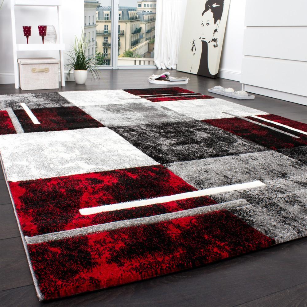 Geometric Designer Rug with Contour Cut - Gey Red-1