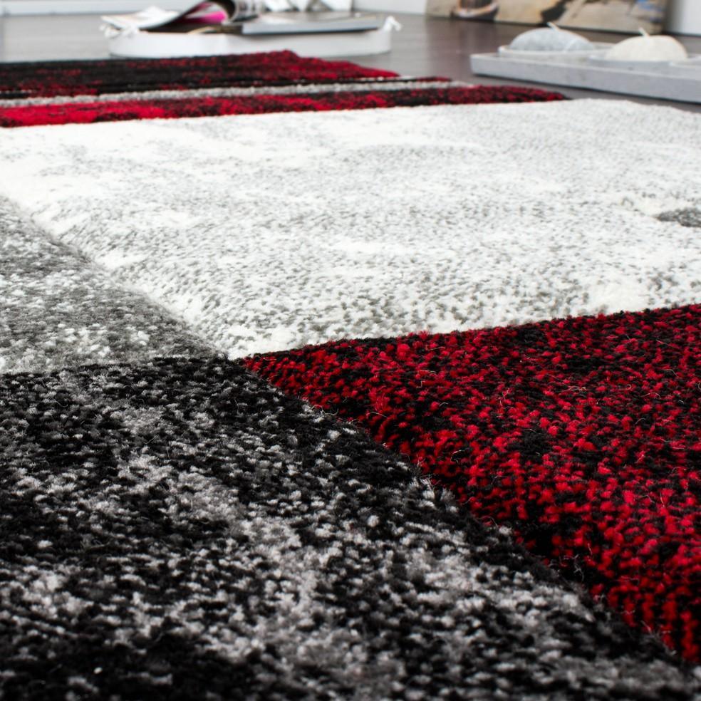 Geometric Designer Rug with Contour Cut - Gey Red-2