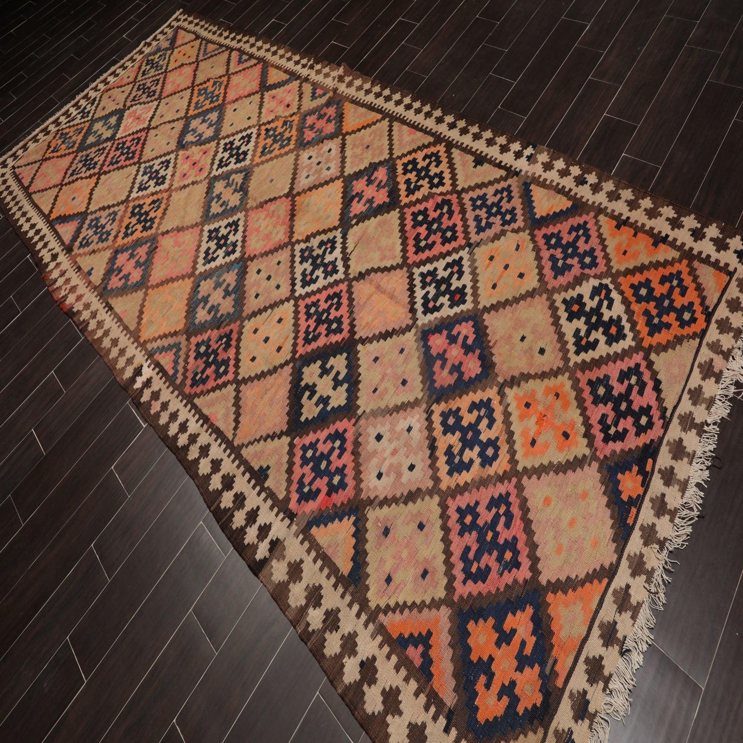 5'2" x 12'9" Vintage Hand Woven Southwestern Kilim 100% Wool Area Rug Brown-2