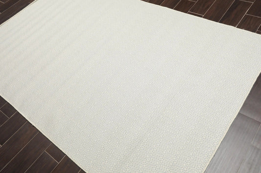 Multi Size Ivory, Gray Hand Woven 100% Wool Flatweave Modern & Contemporary Oriental Area Rug-0