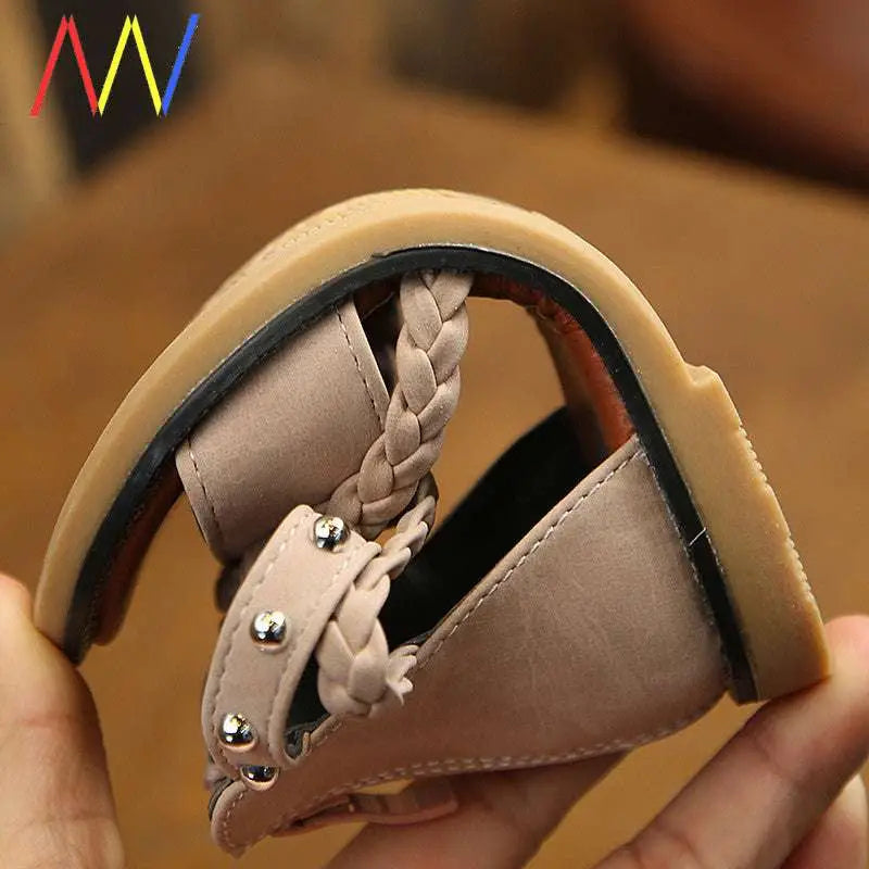 Girls Braided Beige Sandals with Yards Internal Length