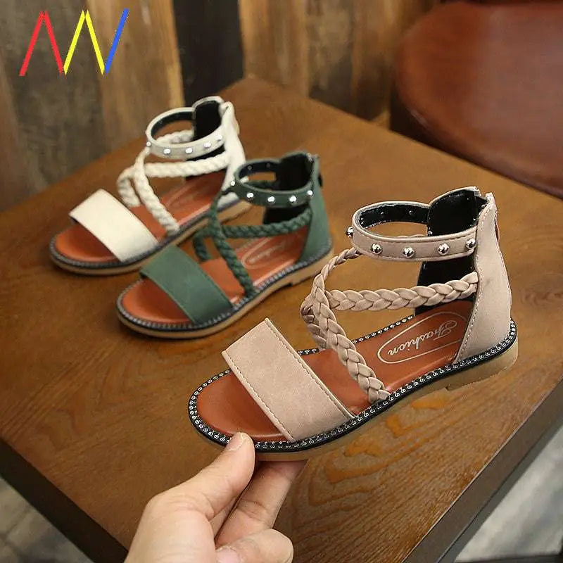 Girls Braided Beige Sandals with Yards Internal Length