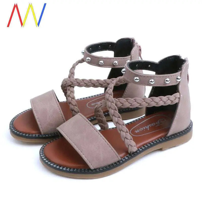 Girls Braided Beige Sandals with Yards Internal Length