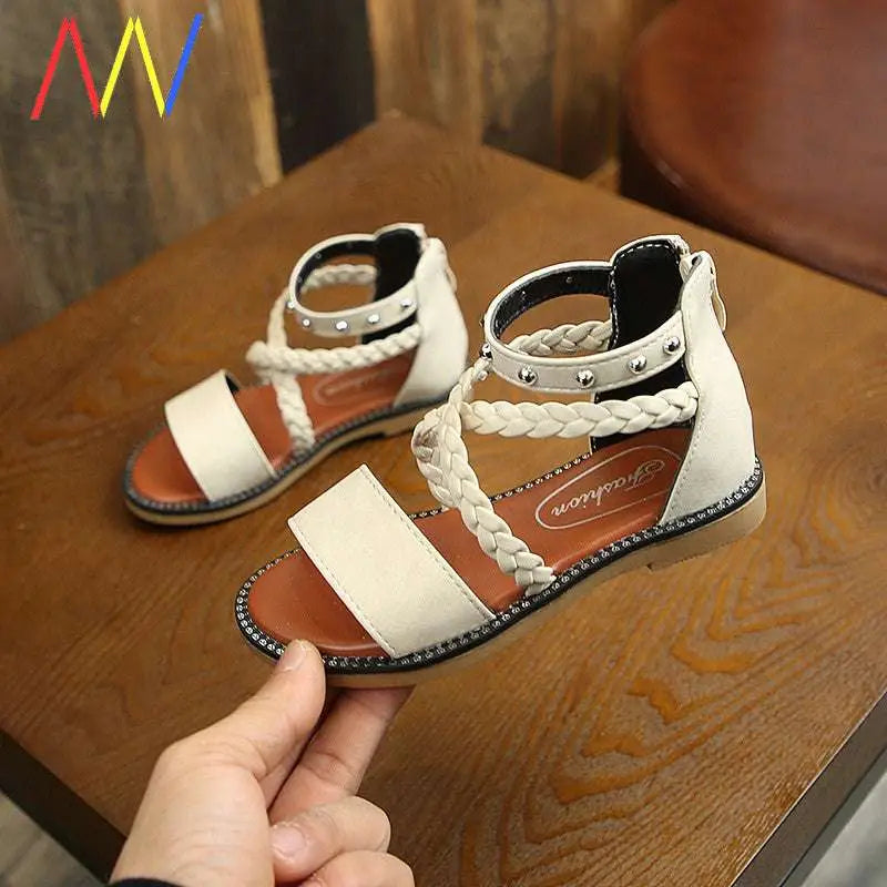 Girls Braided Beige Sandals with Yards Internal Length