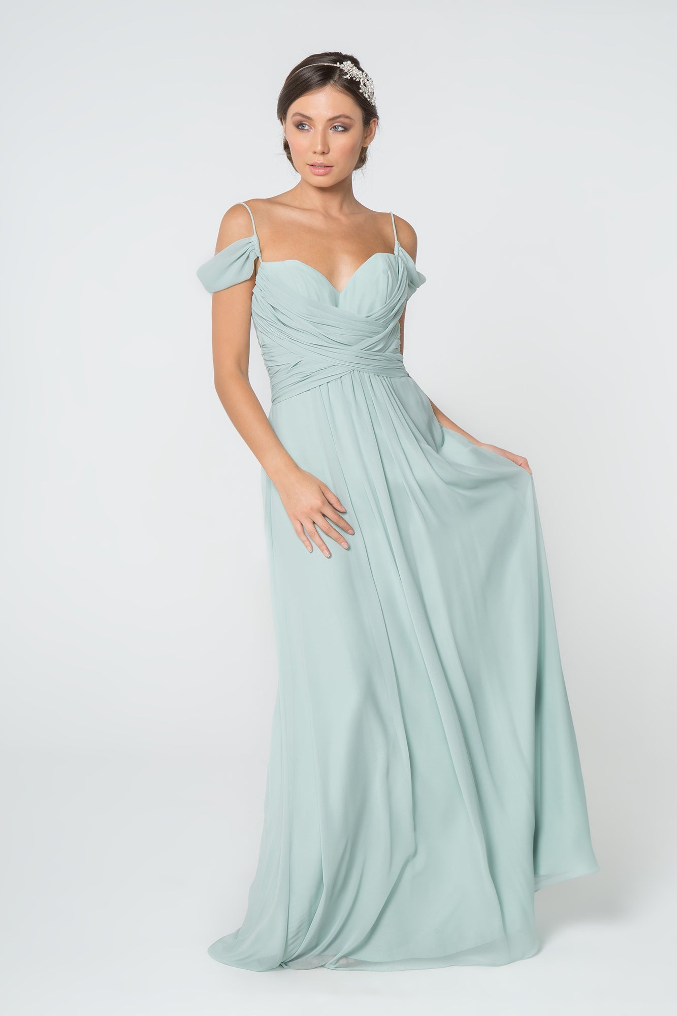Luminous Chiffon Ruched Sweetheart Long Bridesmaid Luxurious Formal Gown for Formal GLGL28
