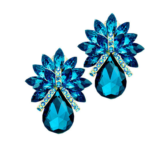 Glass Crystal Petal Teardrop Clip On Earrings