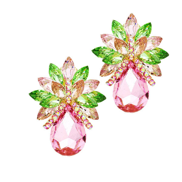 Glass Crystal Petal Teardrop Clip On Earrings