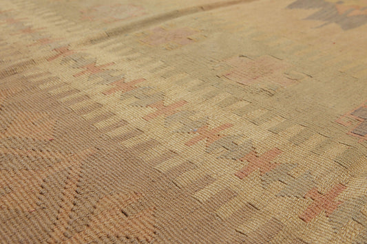 6'4" x 10'3" Tan Hand woven Tribal Turkish Kilim Wool Vegetable Dyes Traditional Oriental Area rug-0