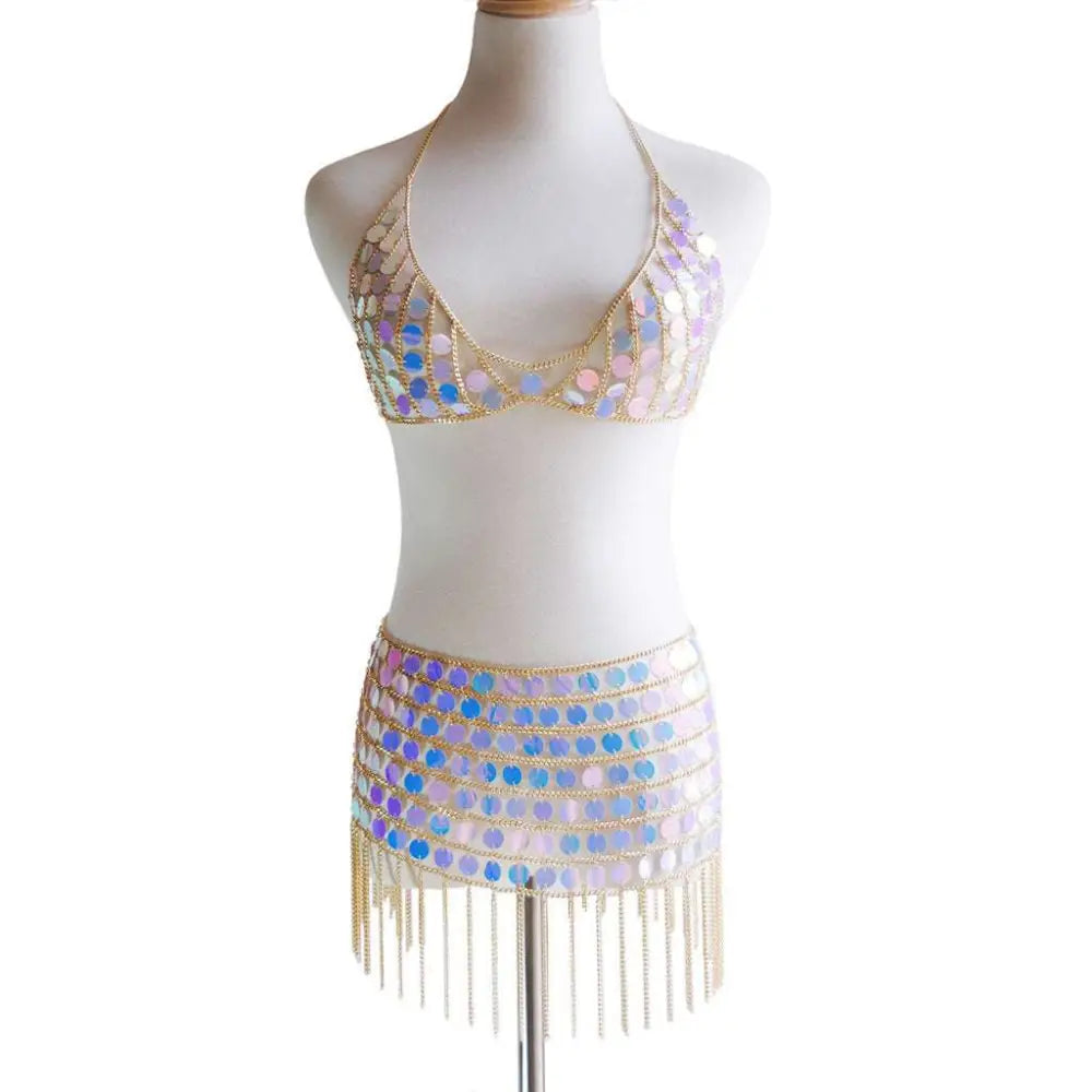 Glorious Sequin Dress Nightclub Costume Fringe Set