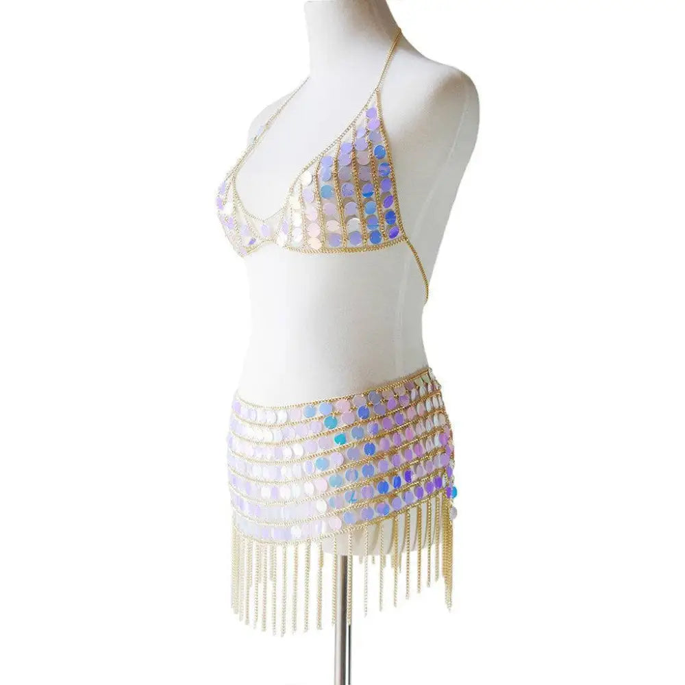 Glorious Sequin Dress Nightclub Costume Fringe Set