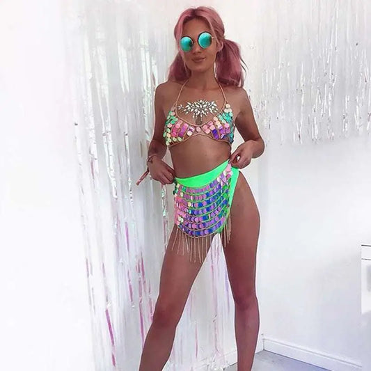 Glorious Sequin Dress Nightclub Costume Fringe Set