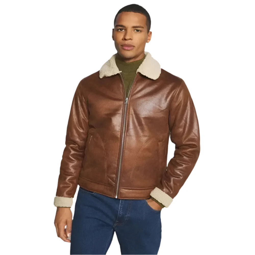 Glossy Brown Faux Leather Jacket-0