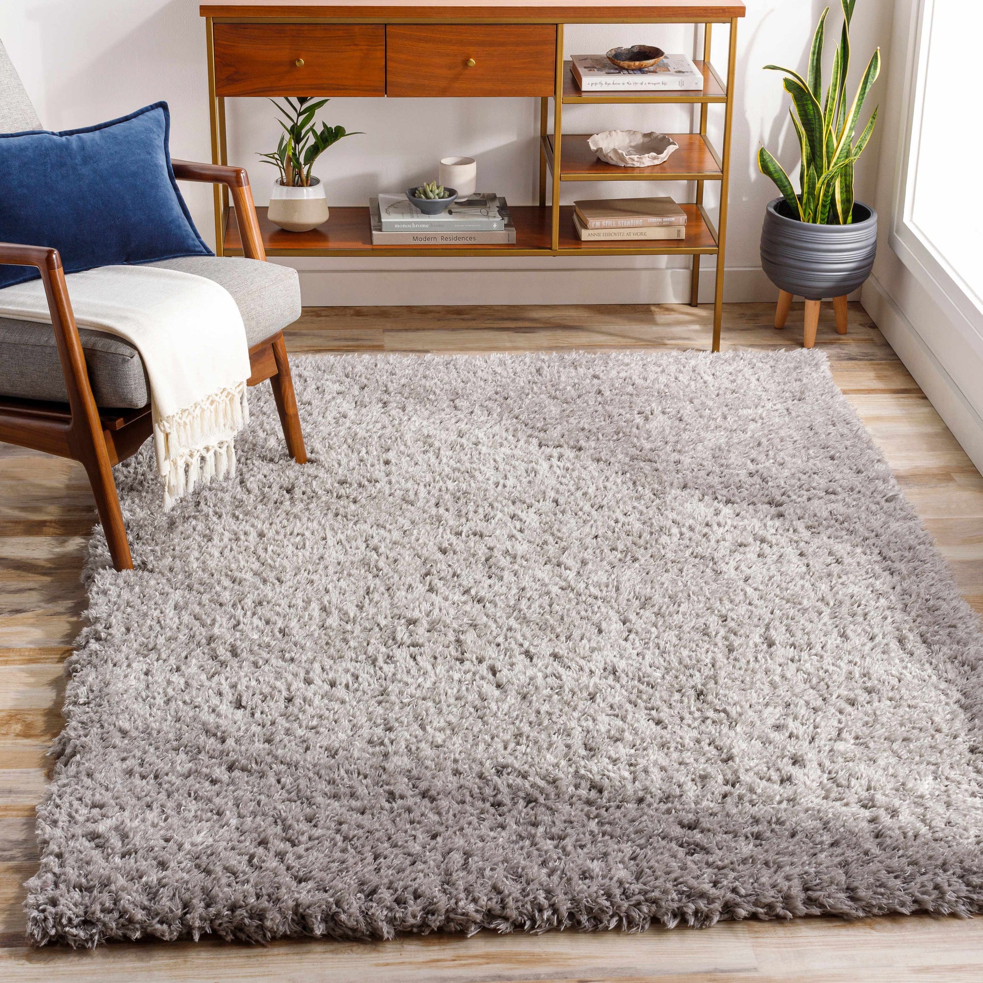 Siari Solid Medium Gray Shag Rug-1