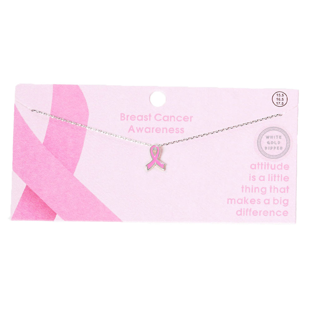 Gold Dipped Enamel Pink Ribbon Pendant Necklace