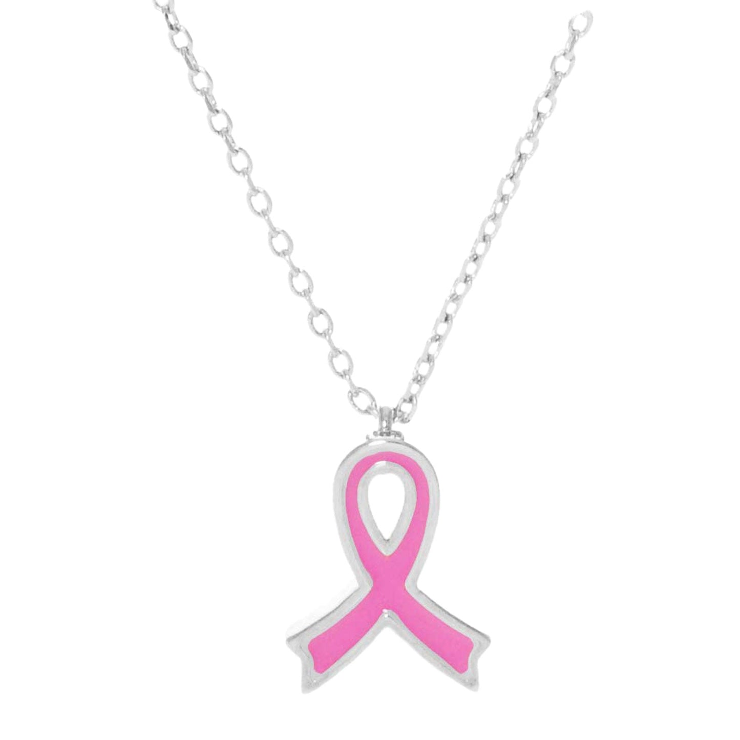 Gold Dipped Enamel Pink Ribbon Pendant Necklace