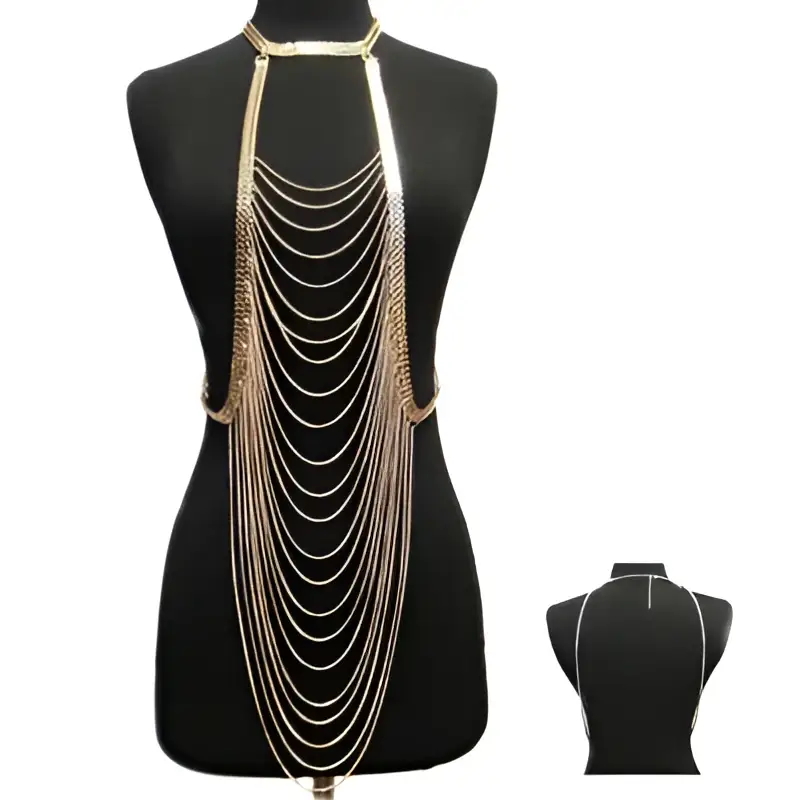 Gold Layered Body Chain Jewelry Long Necklace