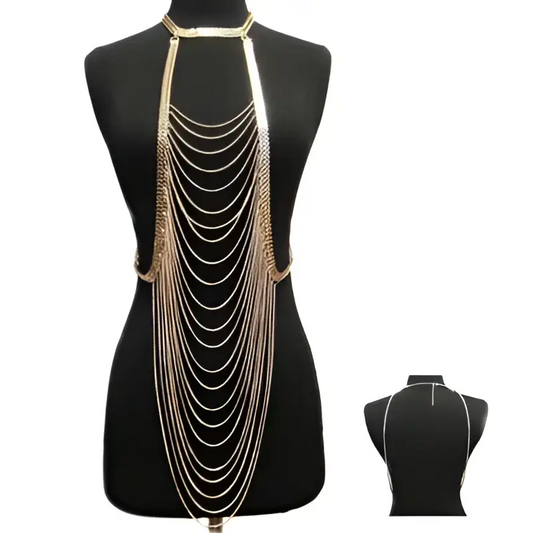 Gold Layered Body Chain Jewelry Long Necklace