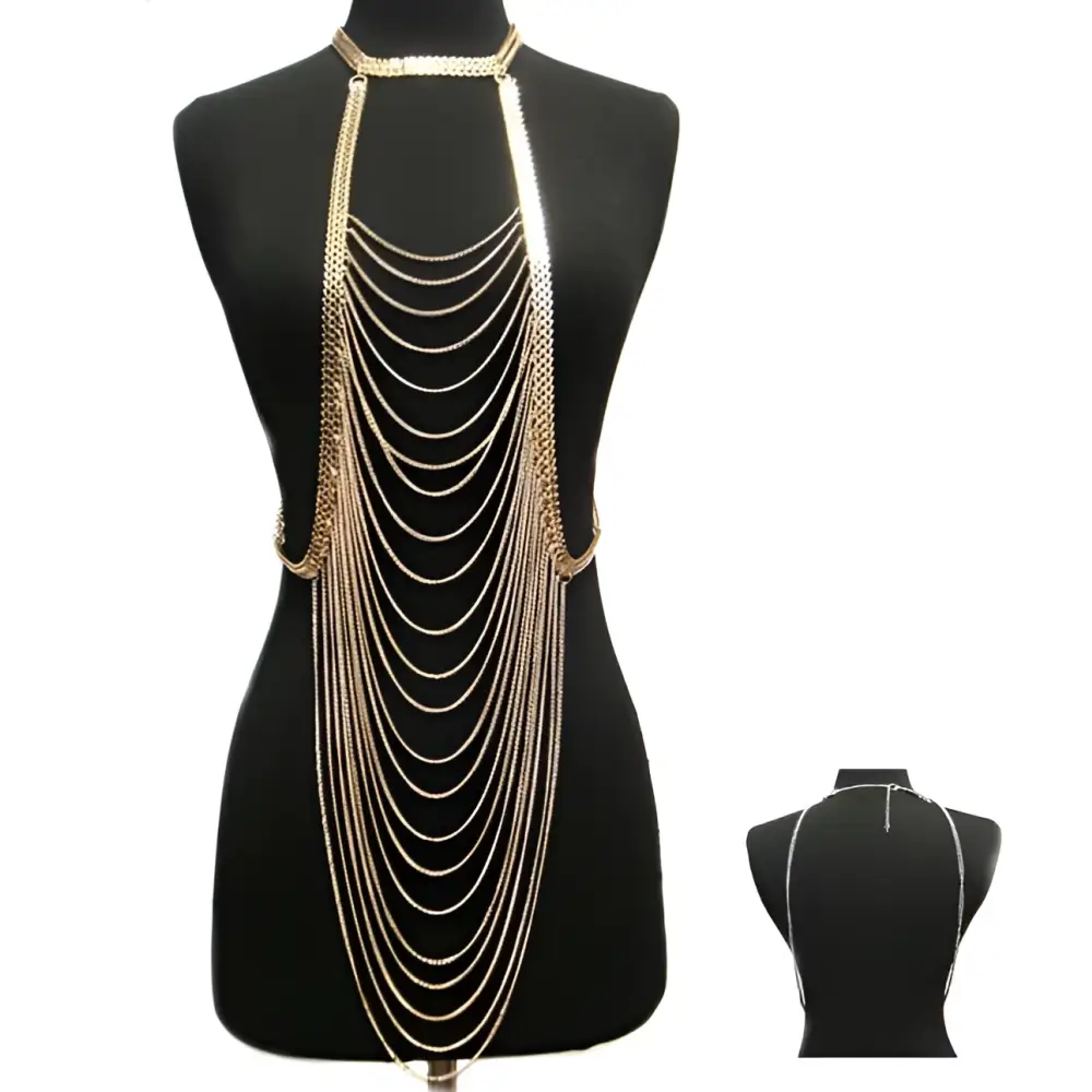 Gold Layered Body Chain Jewelry Long Necklace