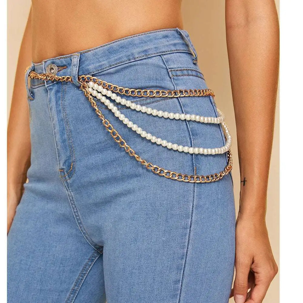 Gold Pearl Jewelry Accessories Waist Chain