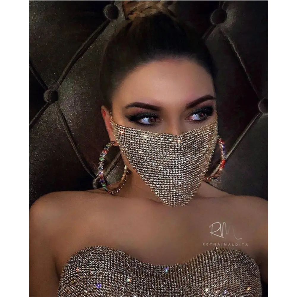 Gold Rhinestone Explosive Metal Flash Jewelry Mask