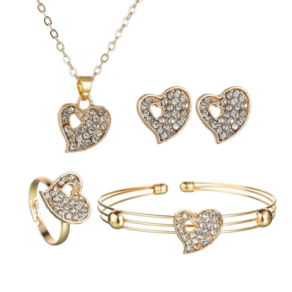 Gold Rhinestone Heart Love Jewelry Set