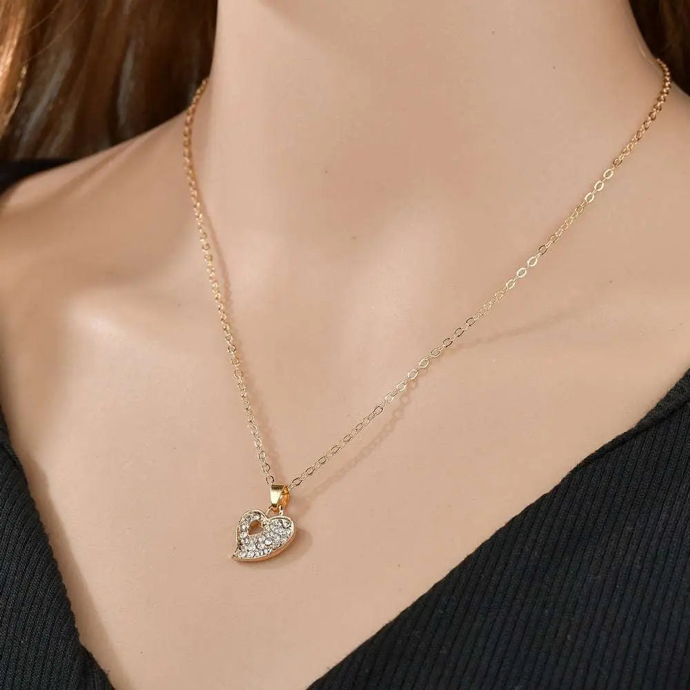 Gold Rhinestone Heart Love Jewelry Set