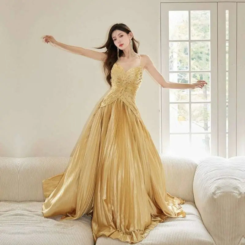 Gold Satin Heavy Industry Birthday Dress