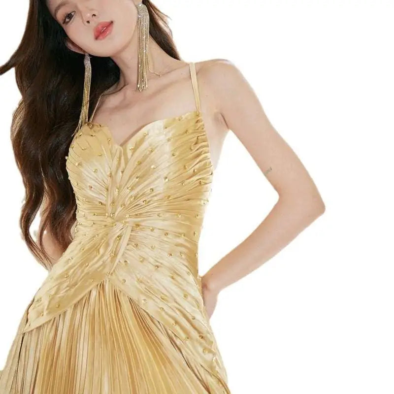 Gold Satin Heavy Industry Birthday Dress