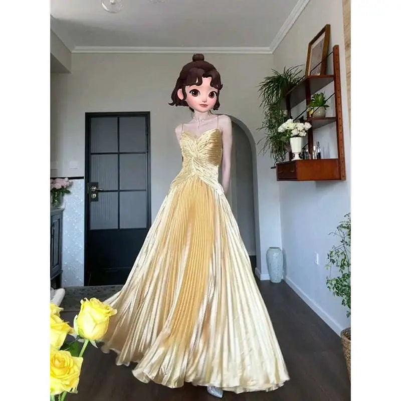 Gold Satin Heavy Industry Birthday Dress