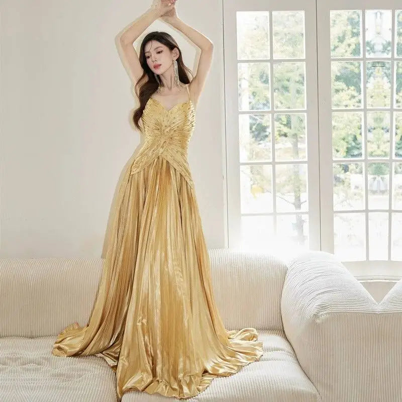 Gold Satin Heavy Industry Birthday Dress