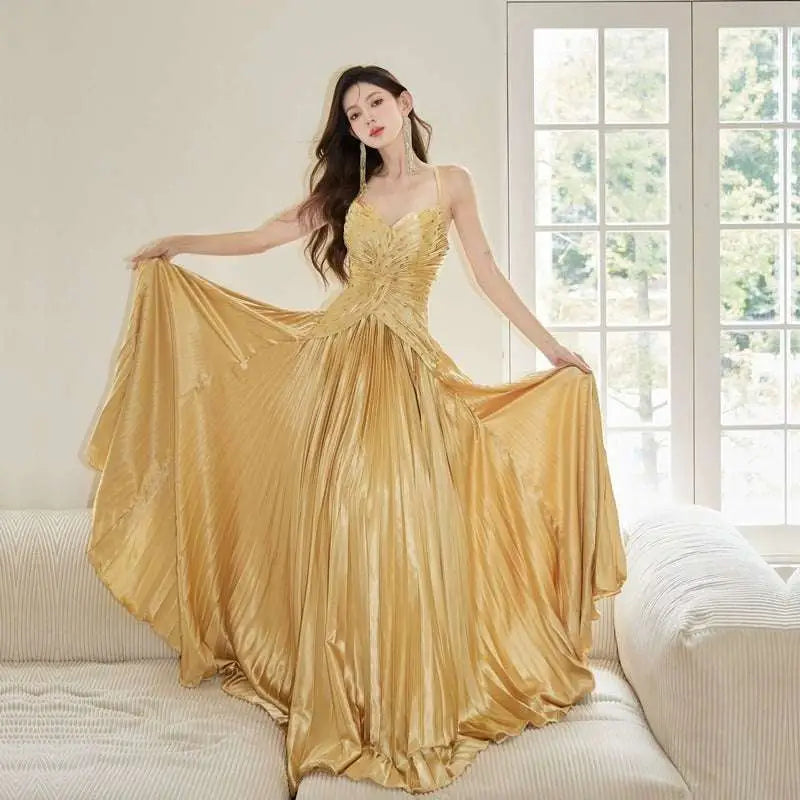 Gold Satin Heavy Industry Birthday Dress