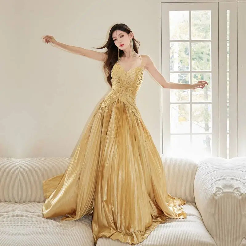 Gold Satin Heavy Industry Birthday Dress