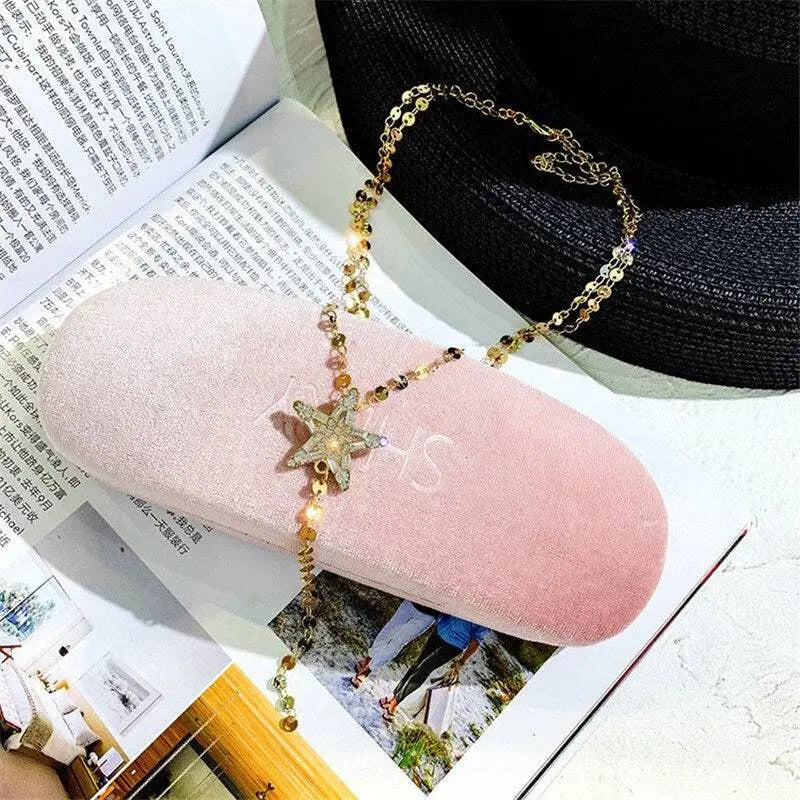 Gold Star Crystal Pendant Necklace variable mso-font-signature