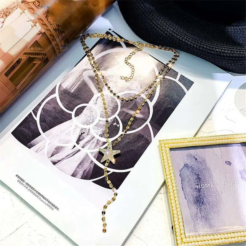 Gold Star Crystal Pendant Necklace variable mso-font-signature