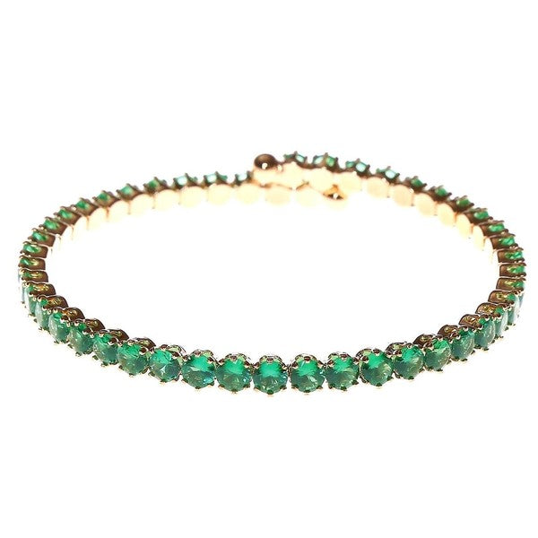 gold tennis bracelet with green translucent green crystals gold tennis bracelet