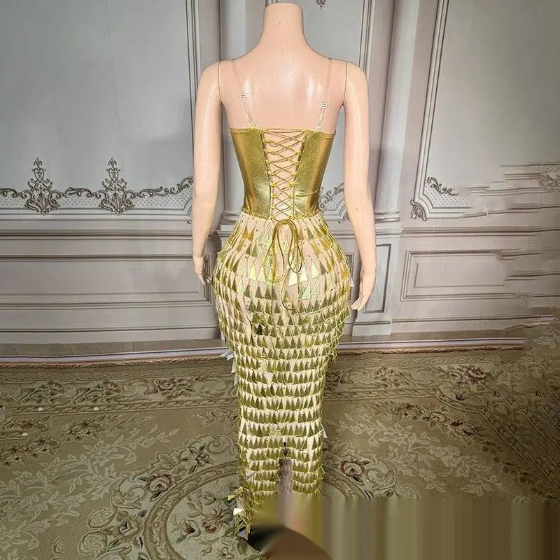 Golden Bright Surface Bandage Metallic Mermaid Gown