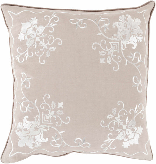 Gosforth Beige Floral Embroidered Accent Pillow - Clearance-0