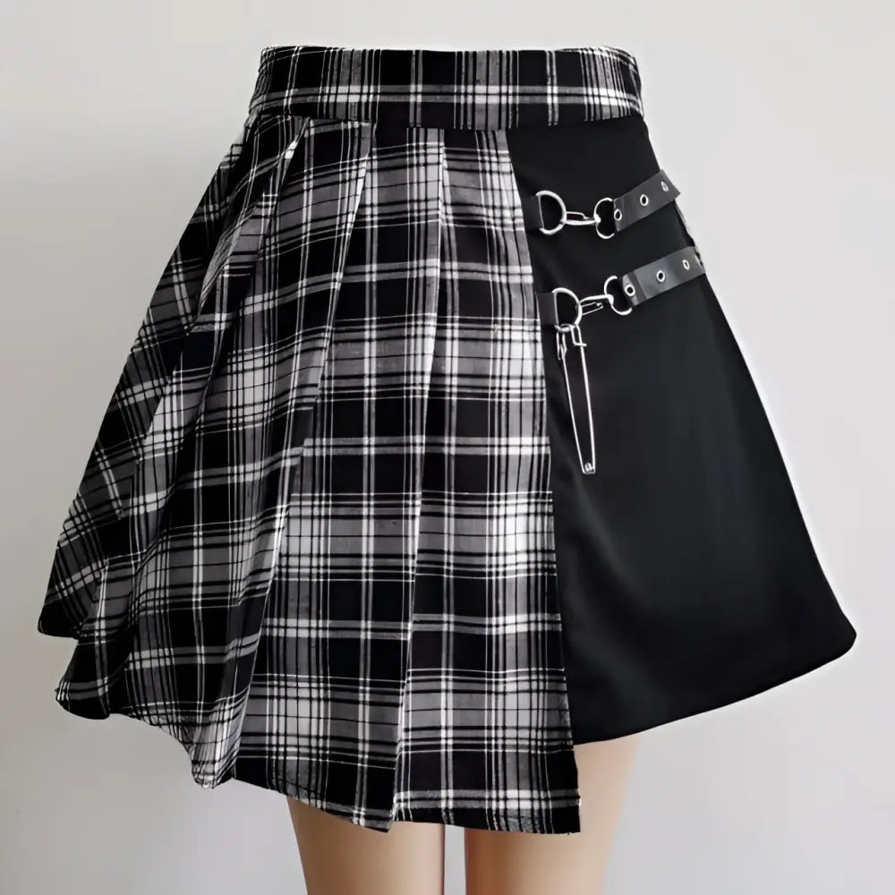 Gothic Pleated Short Skirt with Straps and Hardware
