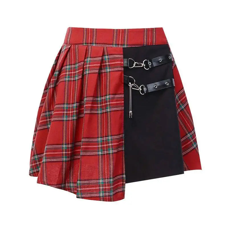 Gothic Pleated Short Skirt with Straps and Hardware