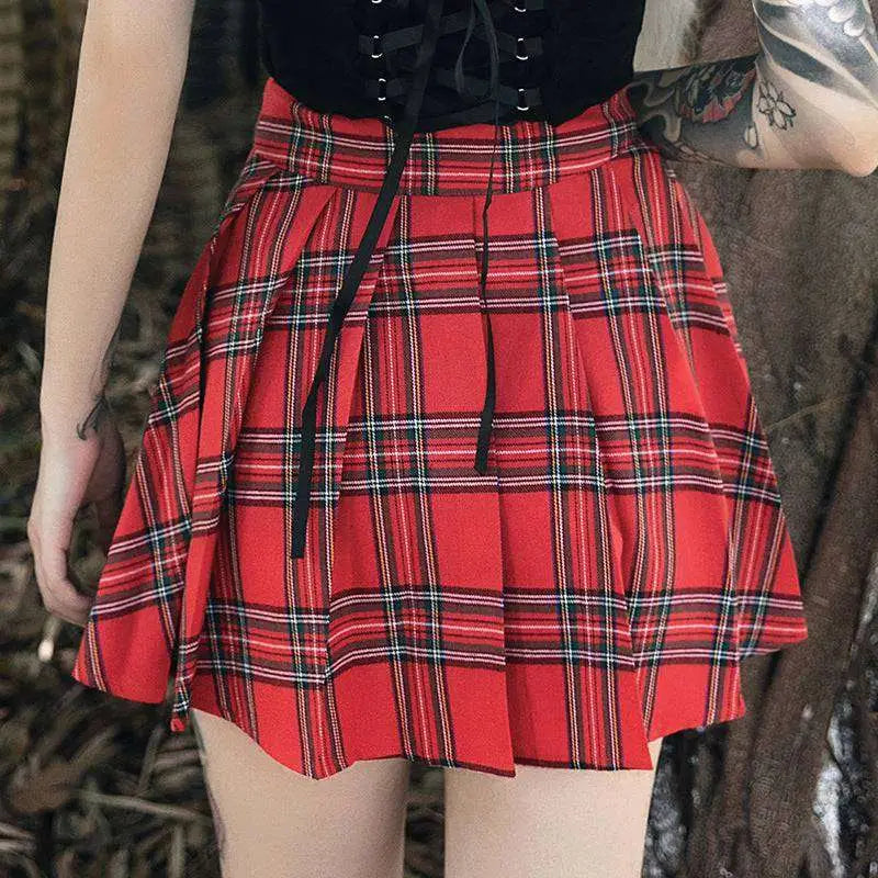 Gothic Pleated Short Skirt with Straps and Hardware