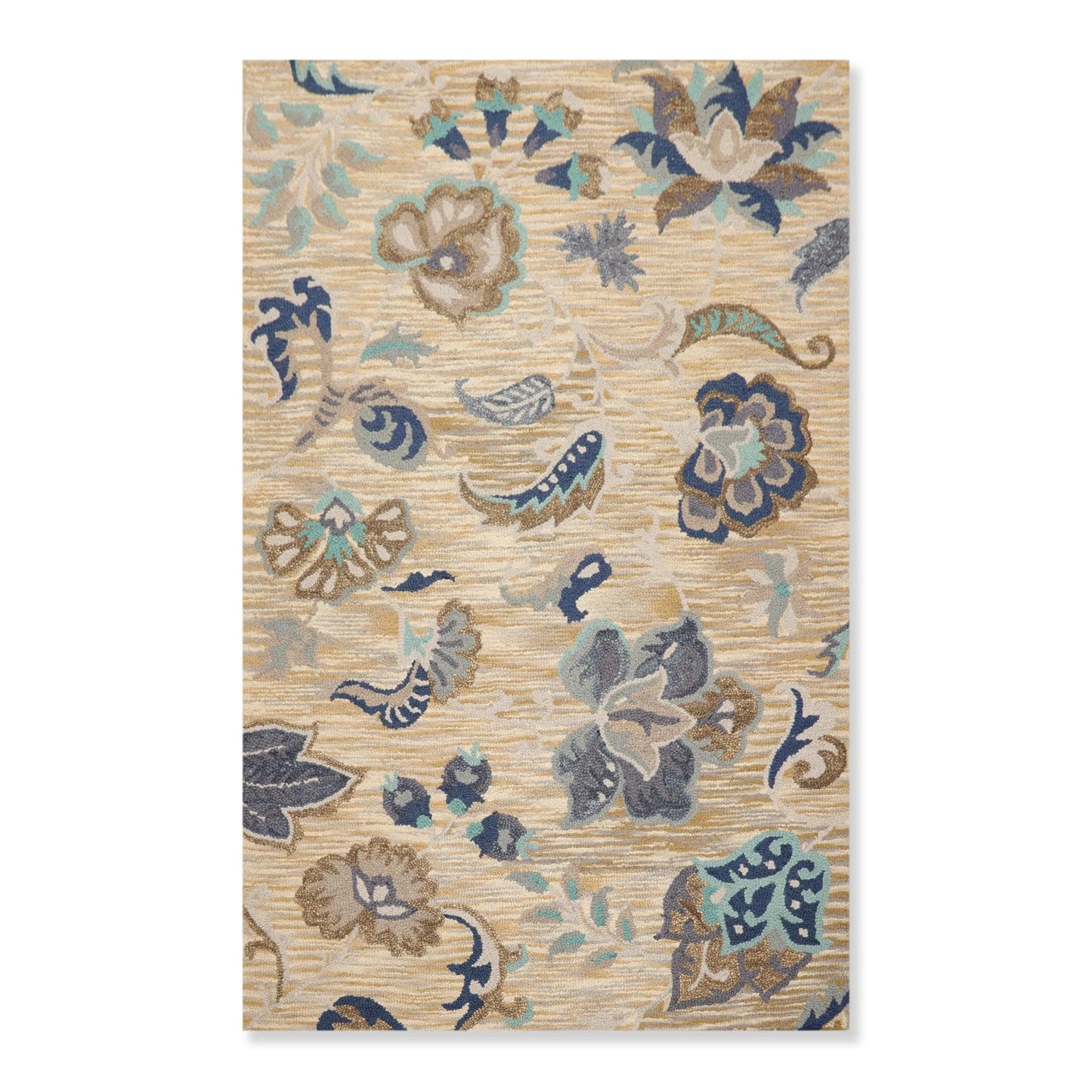 5' x 8' Handmade Wool Loop Pile Floral Traditional Oriental Area Rug Beige-0