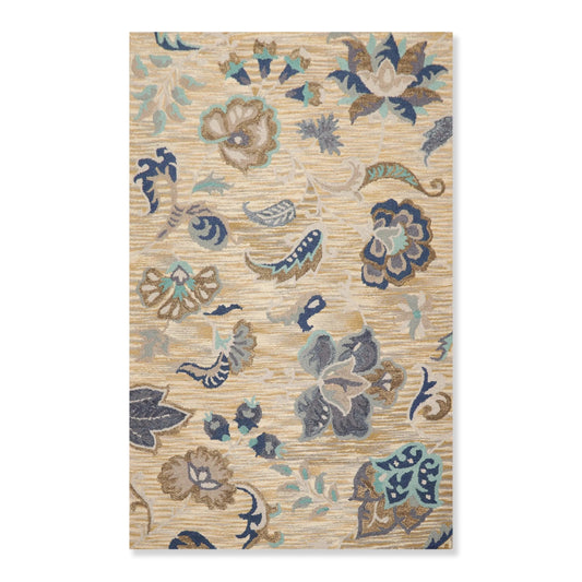 5' x 8' Handmade Wool Loop Pile Floral Traditional Oriental Area Rug Beige-0