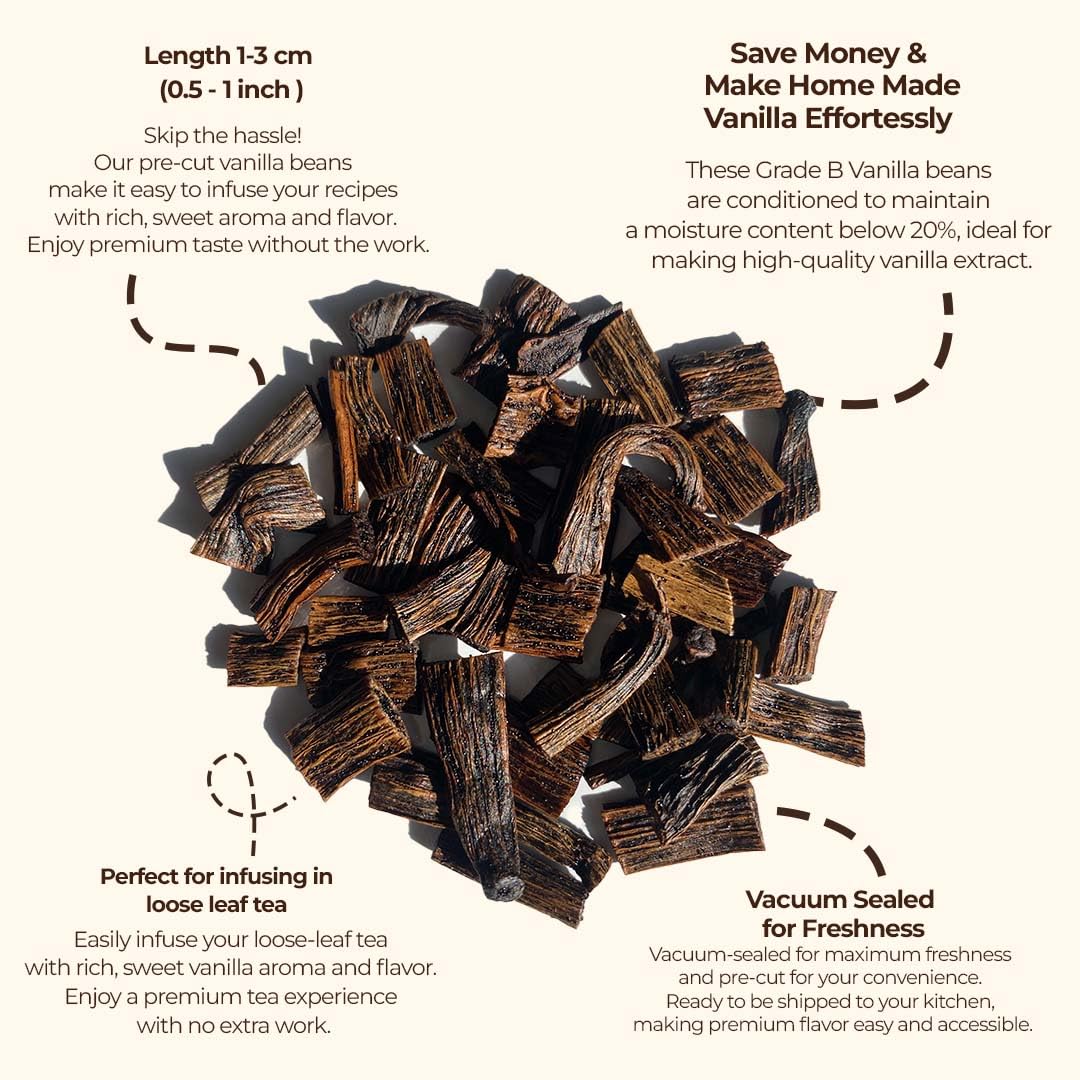 Grade B Vanilla Bean Cuts – 1 lb | Pre-Cut for Extract, Baking & Infusions
