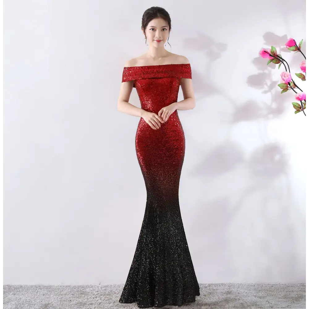 Gradient Sequined Birthday Party Dress Slimming Host Gown