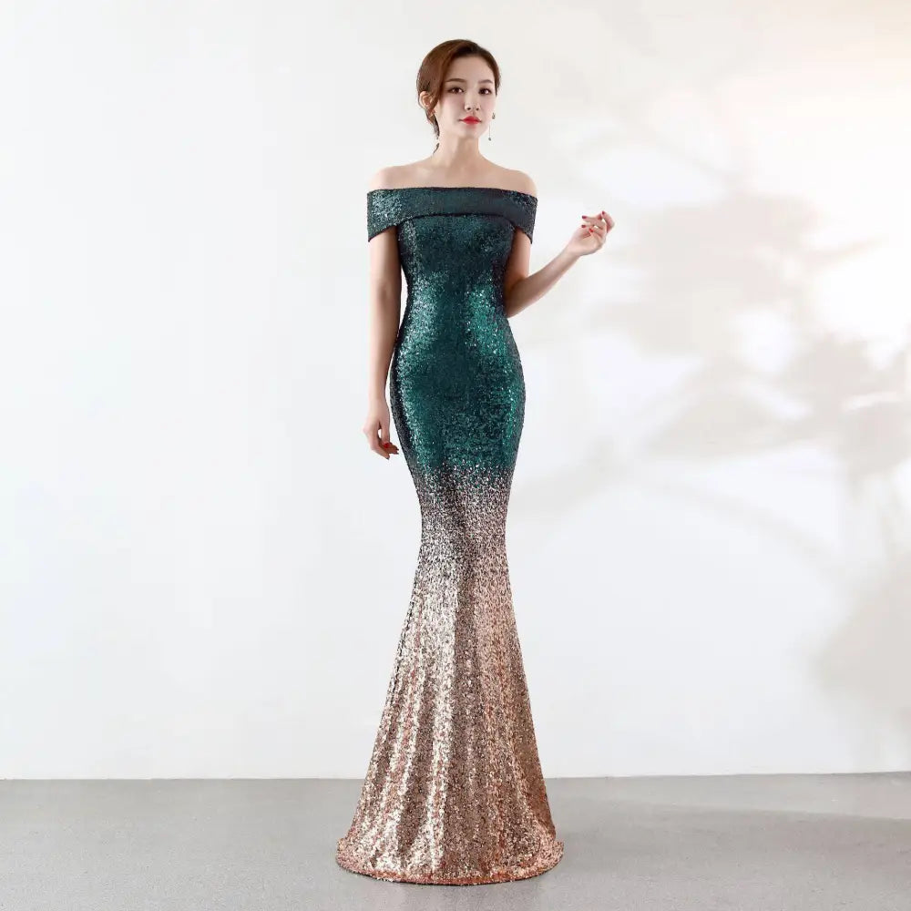 Gradient Sequined Birthday Party Dress Slimming Host Gown