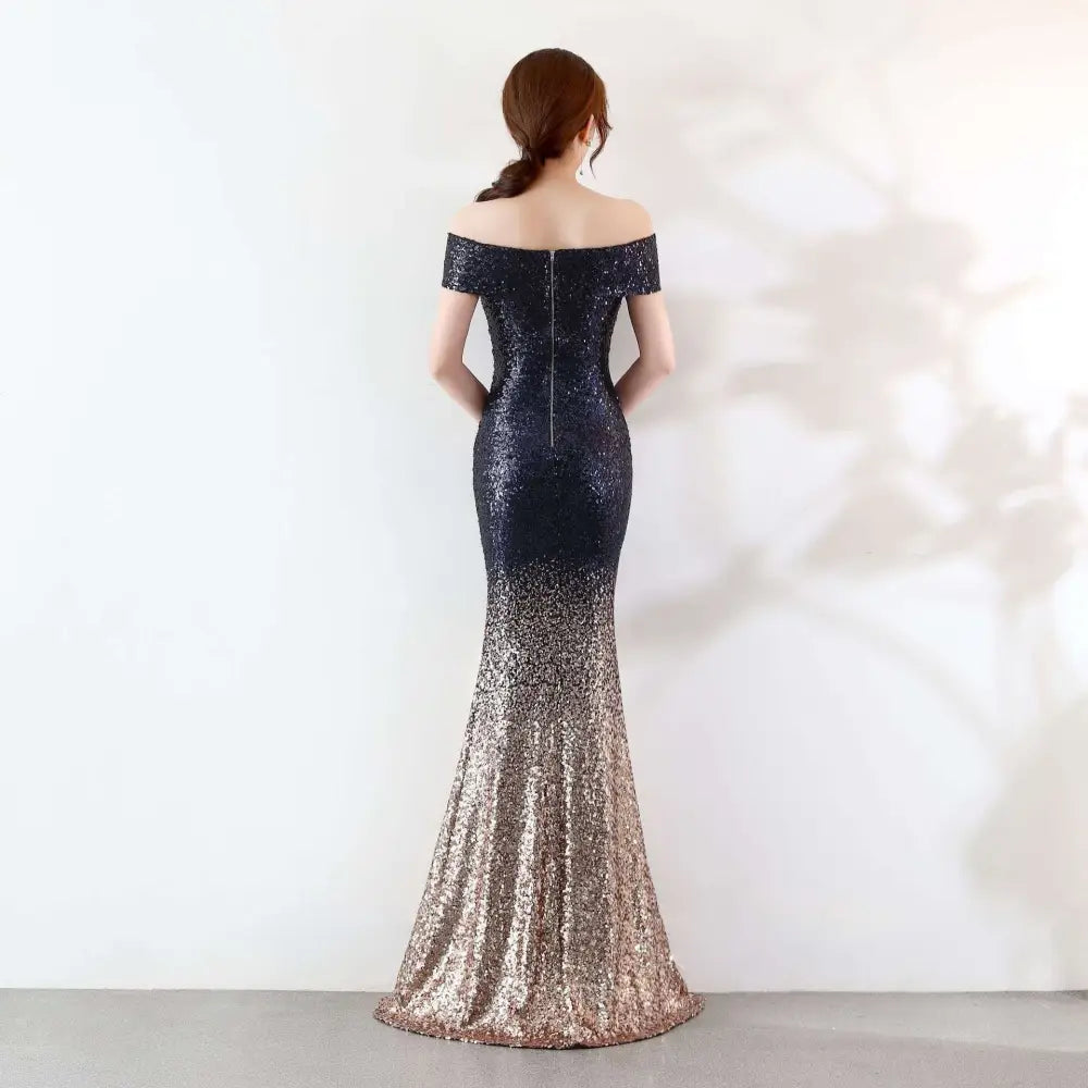 Gradient Sequined Birthday Party Dress Slimming Host Gown