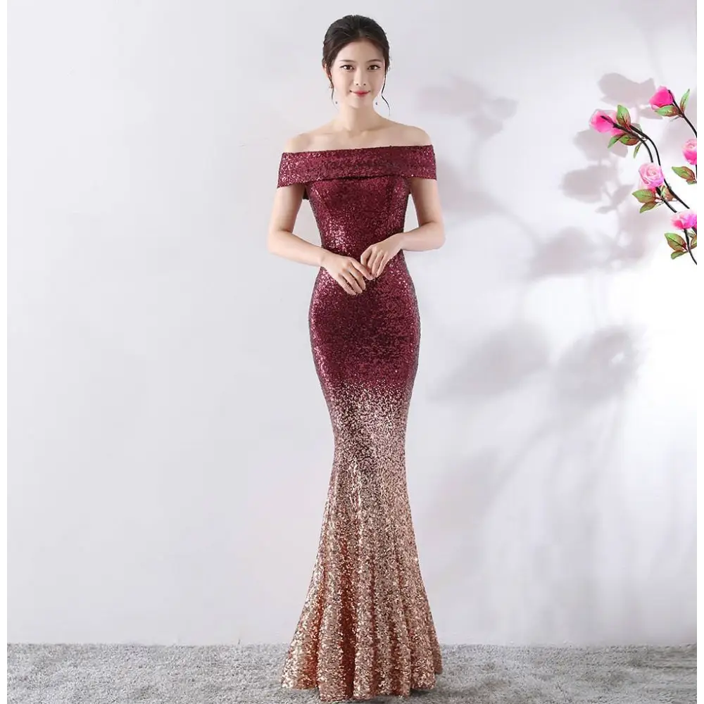 Gradient Sequined Birthday Party Dress Slimming Host Gown