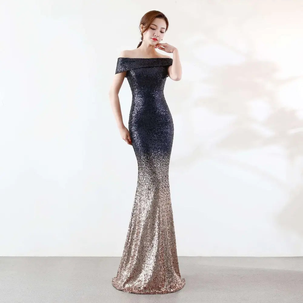 Gradient Sequined Birthday Party Dress Slimming Host Gown