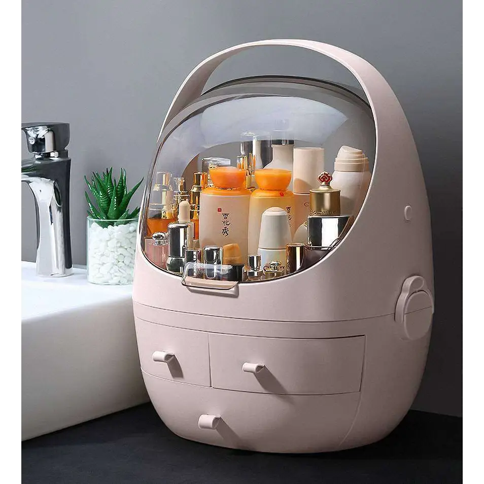 Gray Makeup Organizer with Waterproof Dust Proof Lid