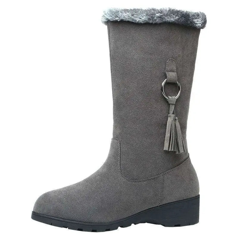 Gray Suede Tassel Martin Boots Autumn and Winter